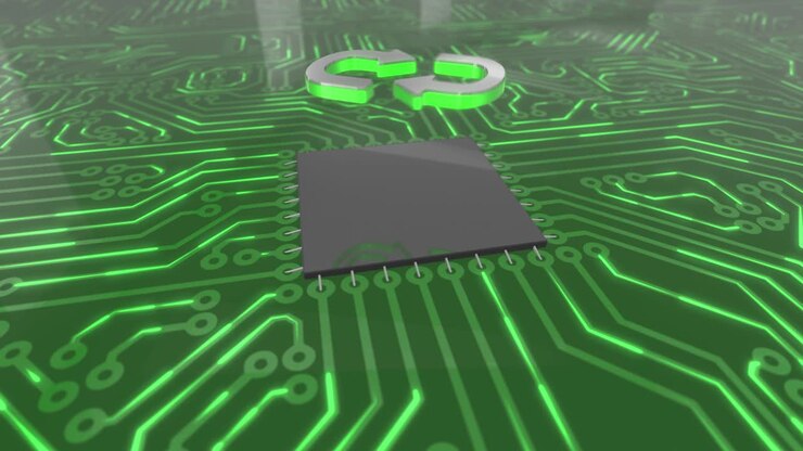 Mørkegrøn roterende computerprintkort koncept udvekslingspile loop 4K