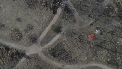 un campamento forestal más grande en invierno filmado en el perfil del tronco