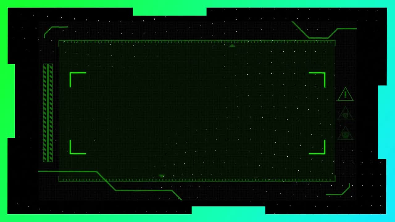 초록색과  ⁇ 색의 선이 지나가는 검은색 바탕에 움직이는 초록색 직사각형 범위의 애니메이션