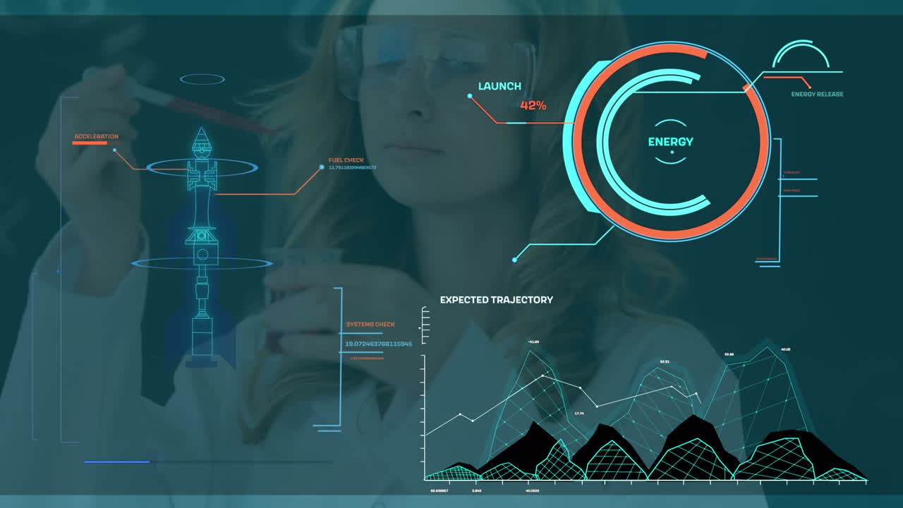 Animation of data processing over caucasian female scientist