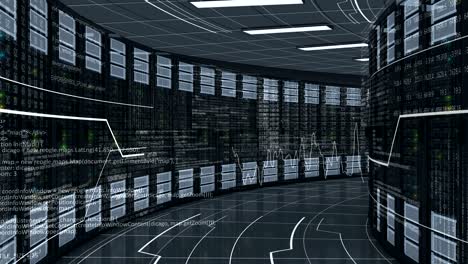 moving through the working rack servers in modern datacenter. cloud computing data storage. complex calculations. looped 3d animation. 4k ultra hd 3840x2160.