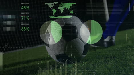 animación de diversos procesamientos de datos sobre el jugador de fútbol pateando la pelota