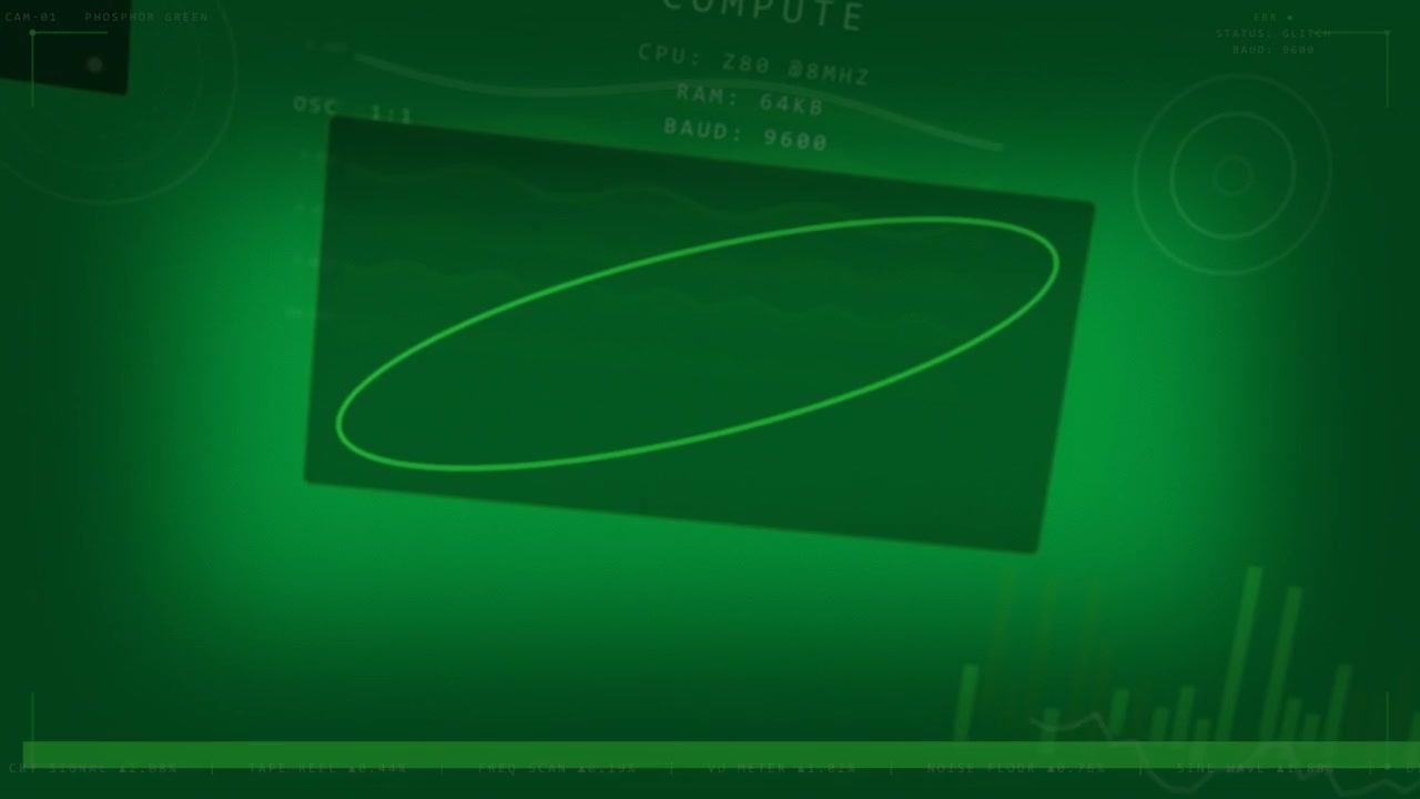 On boot retro HUD animating on transparent canvas, tracing ellipse, growing bars, showing compute