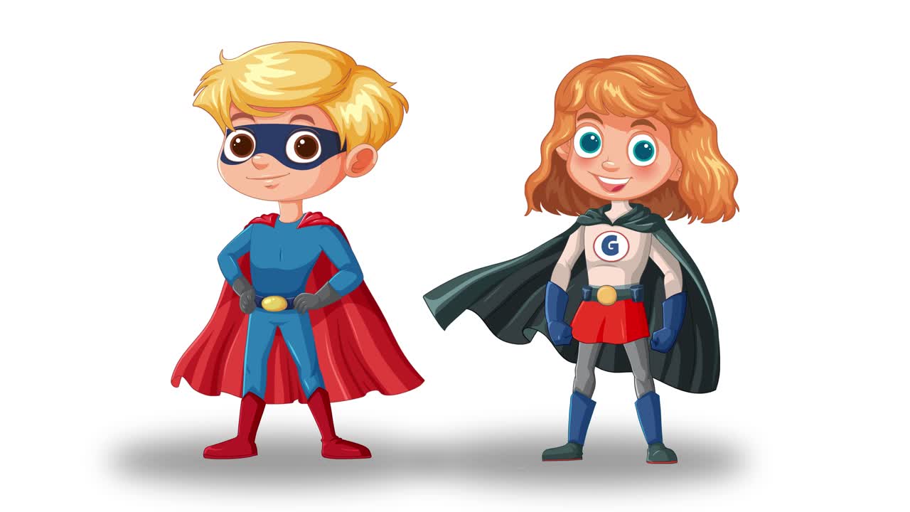 두 명의 슈퍼히어로가 다양한 포즈에서 함께 서 있습니다.