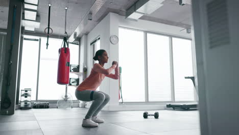 Mujer,-Banda-De-Resistencia-O-Sentadilla-En-Fitness.