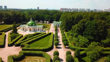 aerial view of a beautiful park and palace in a city