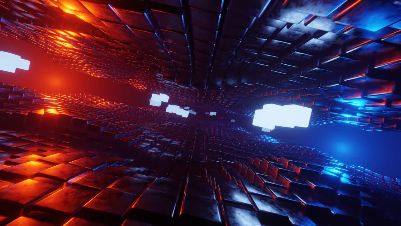 4k 3D animation. Flight in abstract sci-fi tunnel seamless loop. Futuristic motion graphics, high tech background