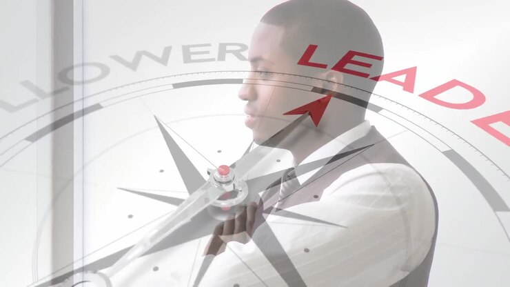 Follower leader compass over thinking man.