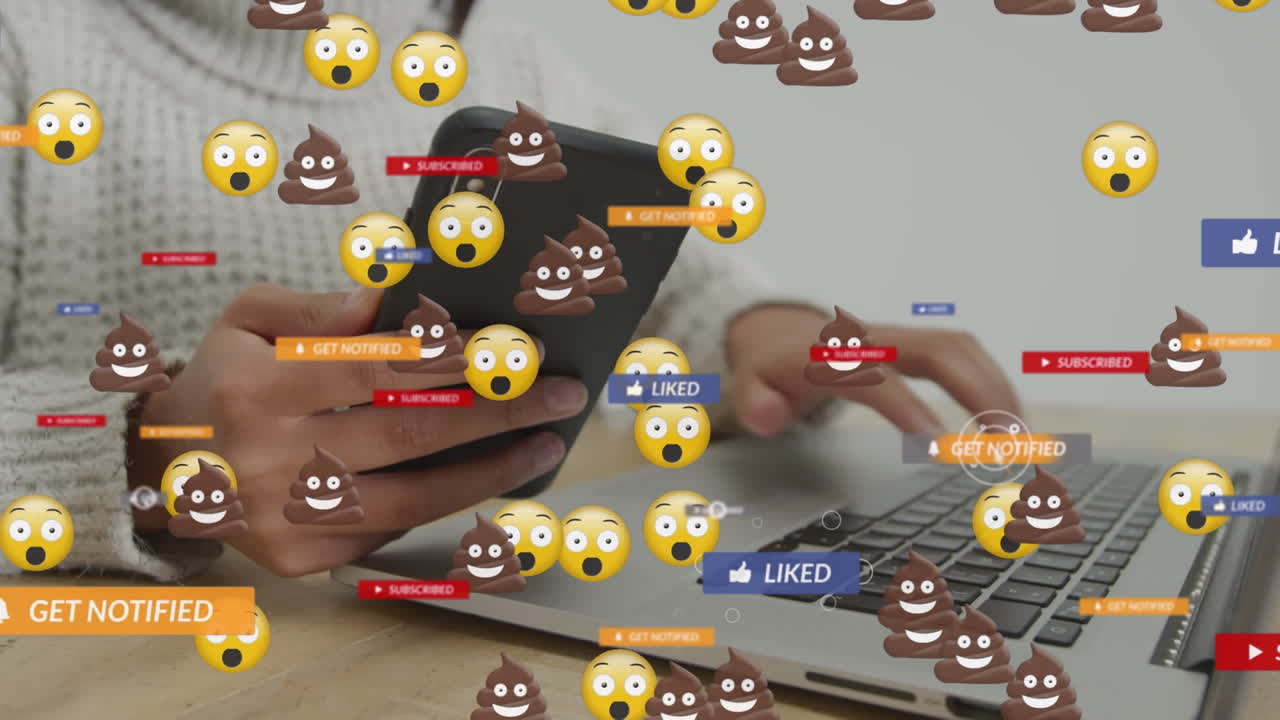 animación de iconos de redes sociales sobre mujeres que usan teléfonos inteligentes