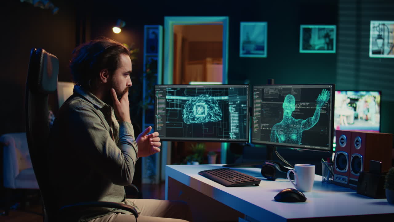 AI becoming sentient, greeting IT admin, human machine interaction concept