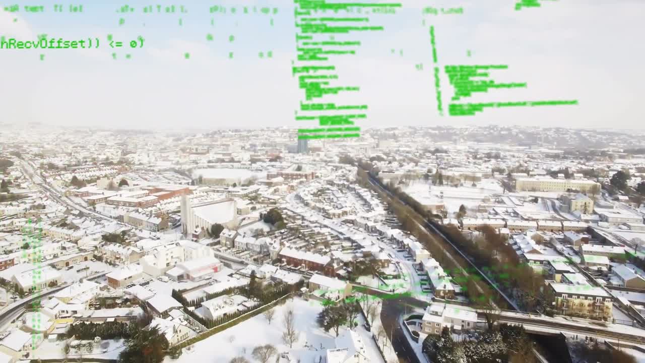 도시 풍경 위의 데이터 처리 애니메이션