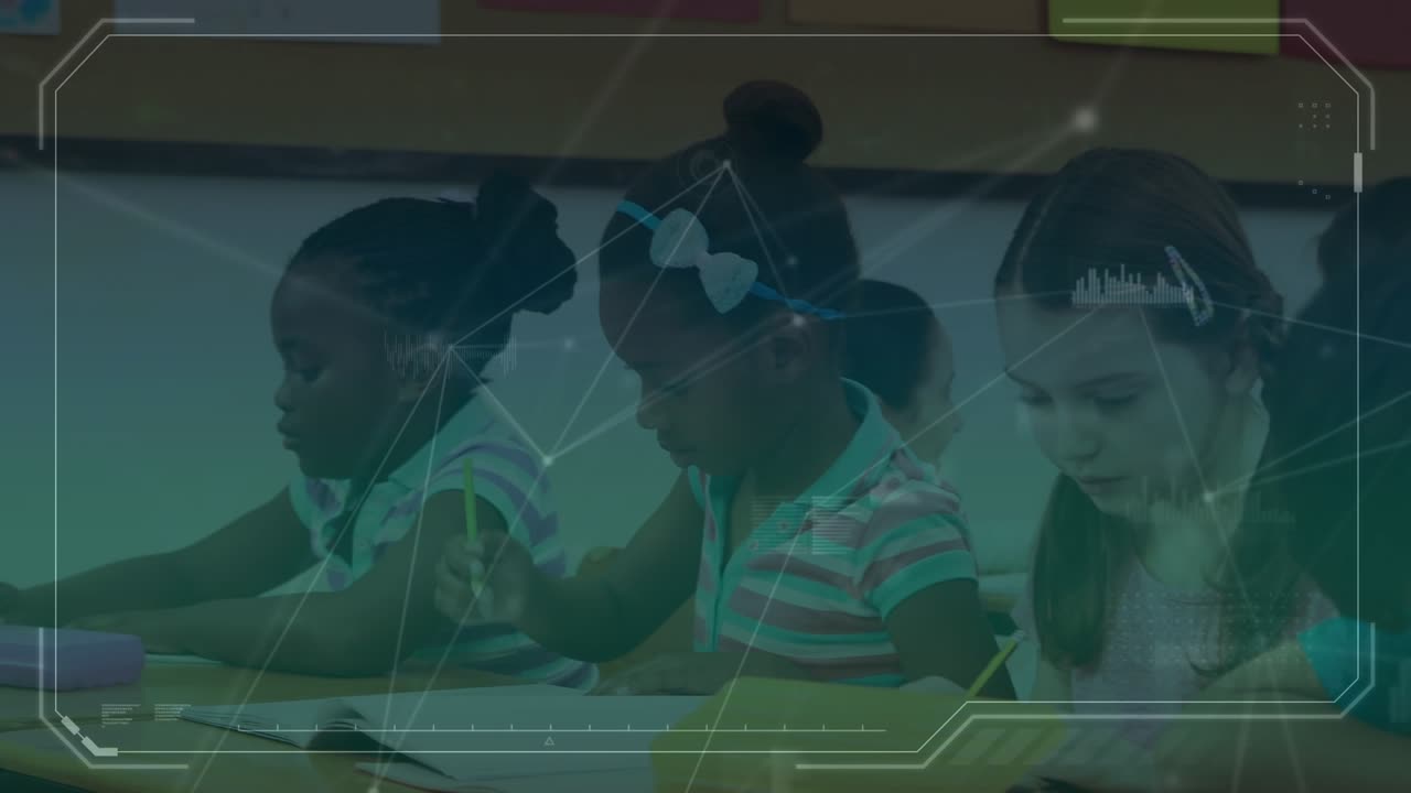 Animation of network of connections over diverse pupils during lessons at school