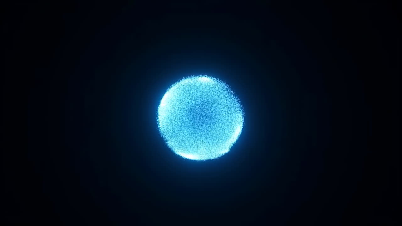 Glowing Blue Particle Sphere Disappearing into Dark Space