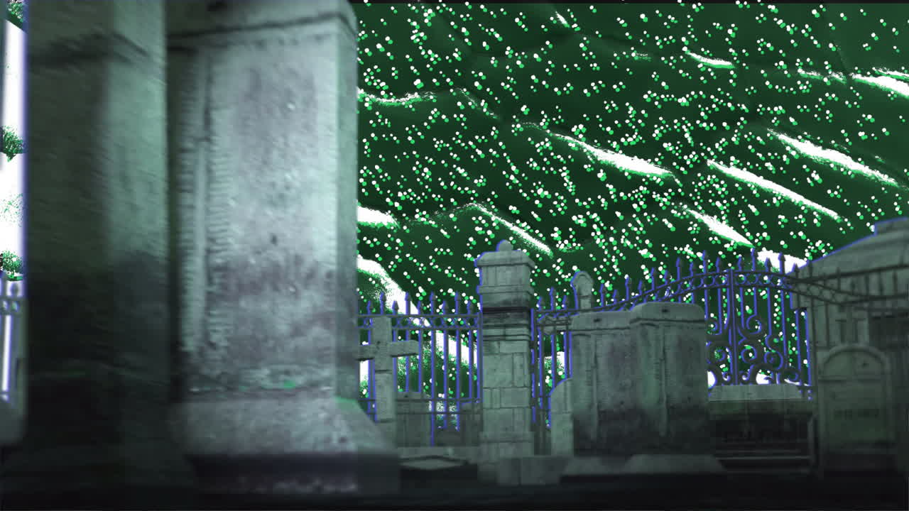 박이는 곤란한 배경 위에 묘지의 애니메이션