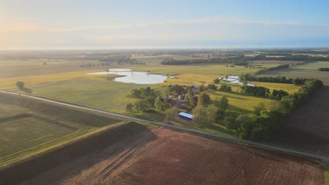flying out toward a tennessee farm during a beautiful sunset