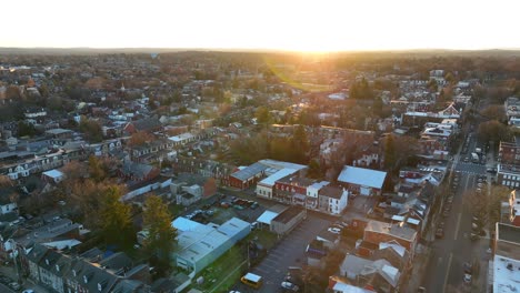 High-aerial-dolly-forward-of-American-city-in-winter