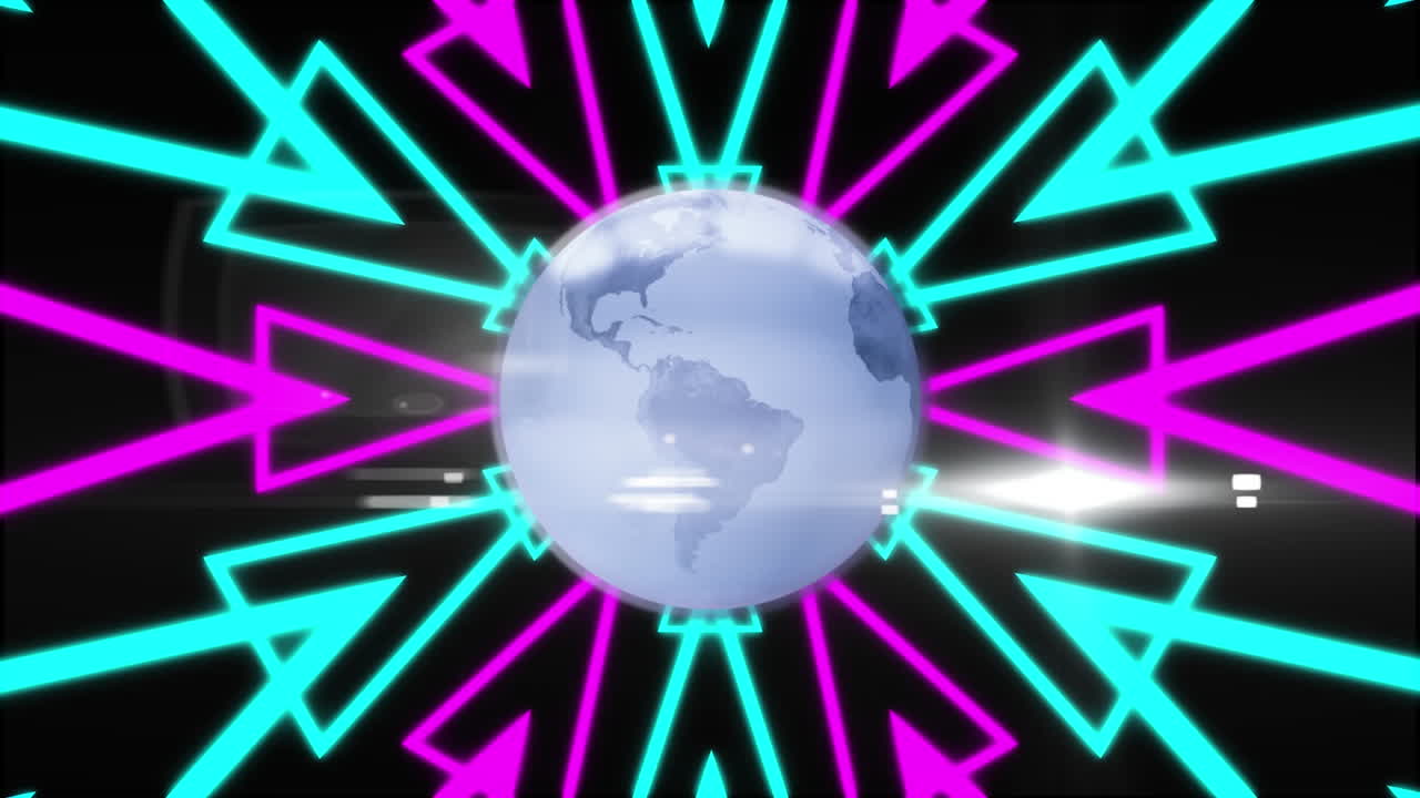 animación del globo con conexiones de rastro de luz púrpura y azul en fondo negro