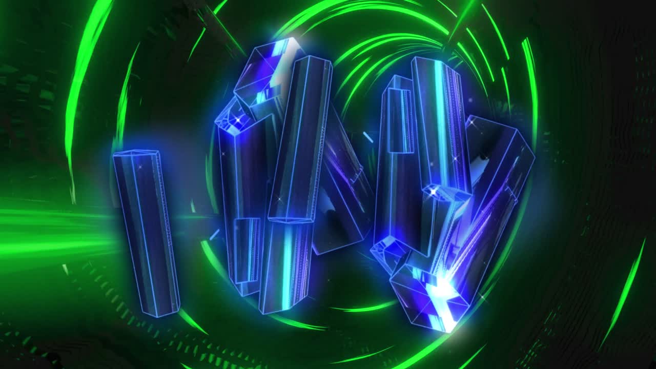 블랙 스페이스에서 파란 다이아몬드의 애니메이션과 원으로 만든 터널