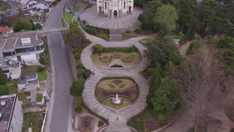 Sameiro-Garden-at-penafiel-during-a-cloudy-day,-aerial