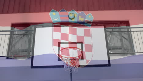 animation of flag of croatia over diverse basketball court