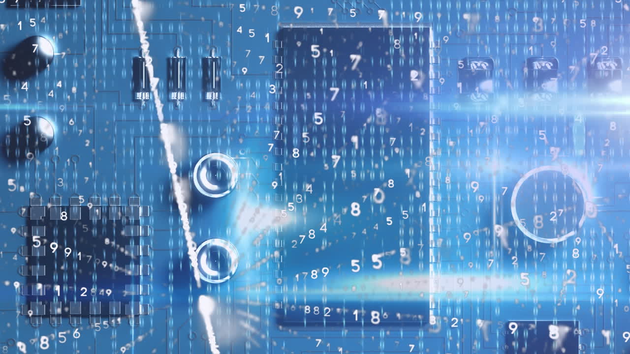 множество меняющихся номеров и точка света на фоне компьютерного сервера