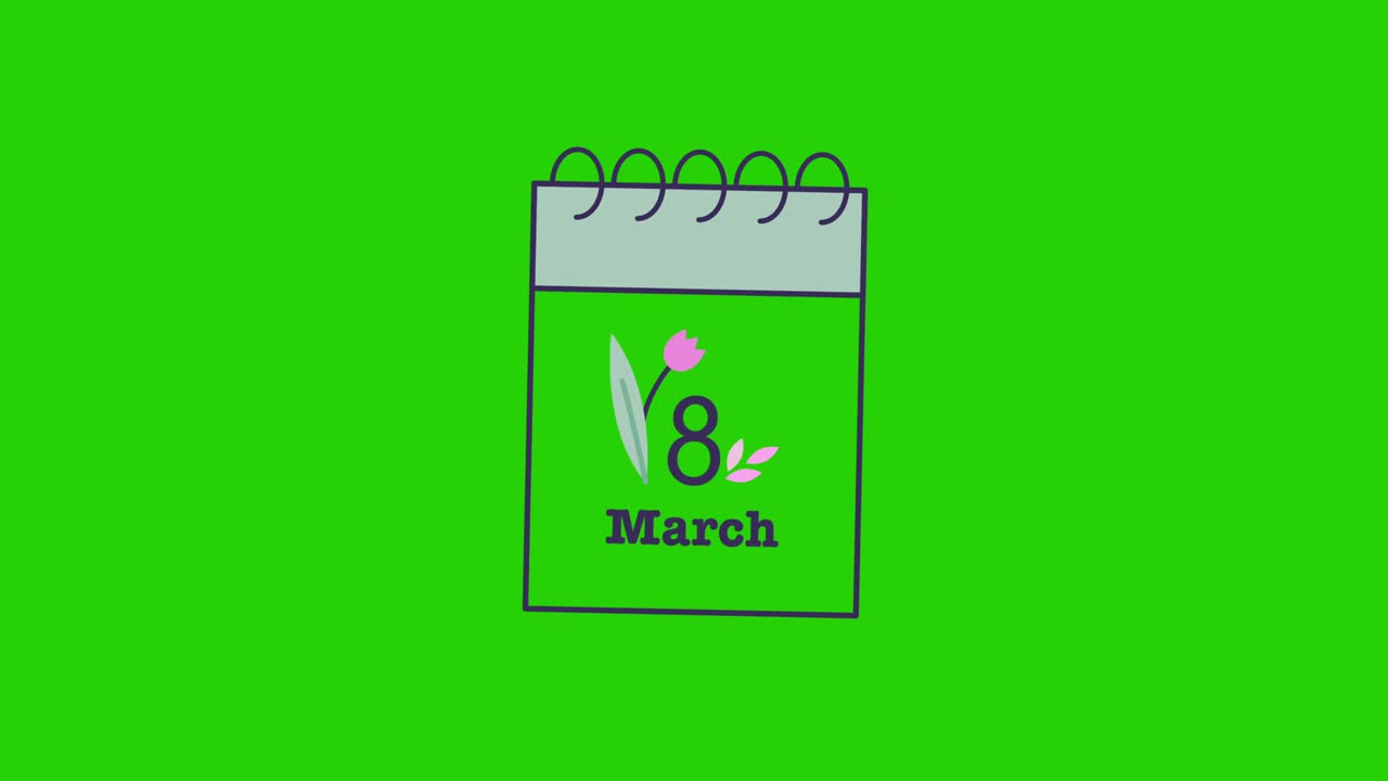 video en 4k del calendario de dibujos animados en fondo verde.