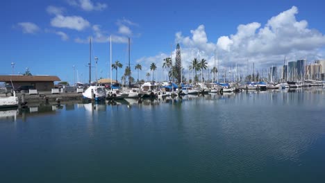 ala moana boat harbor on sunny day in honolulu hawaii