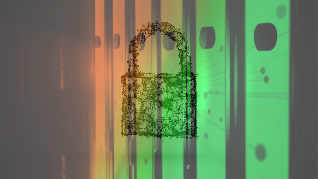 animación de un candado digital sobre los servidores