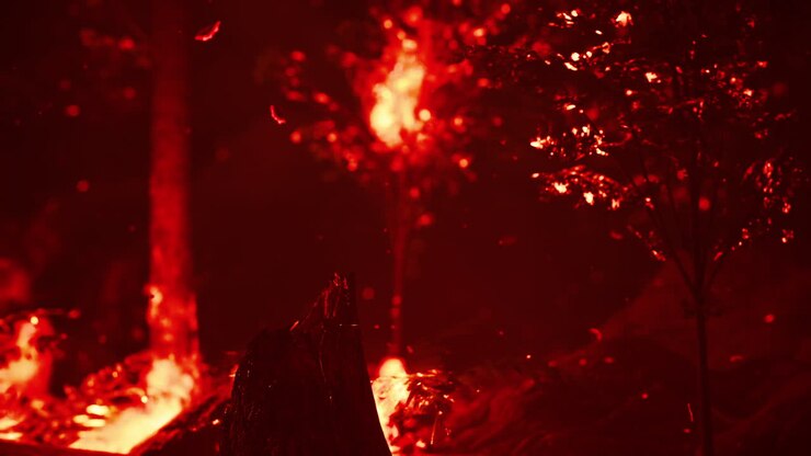 Large flames of forest fire