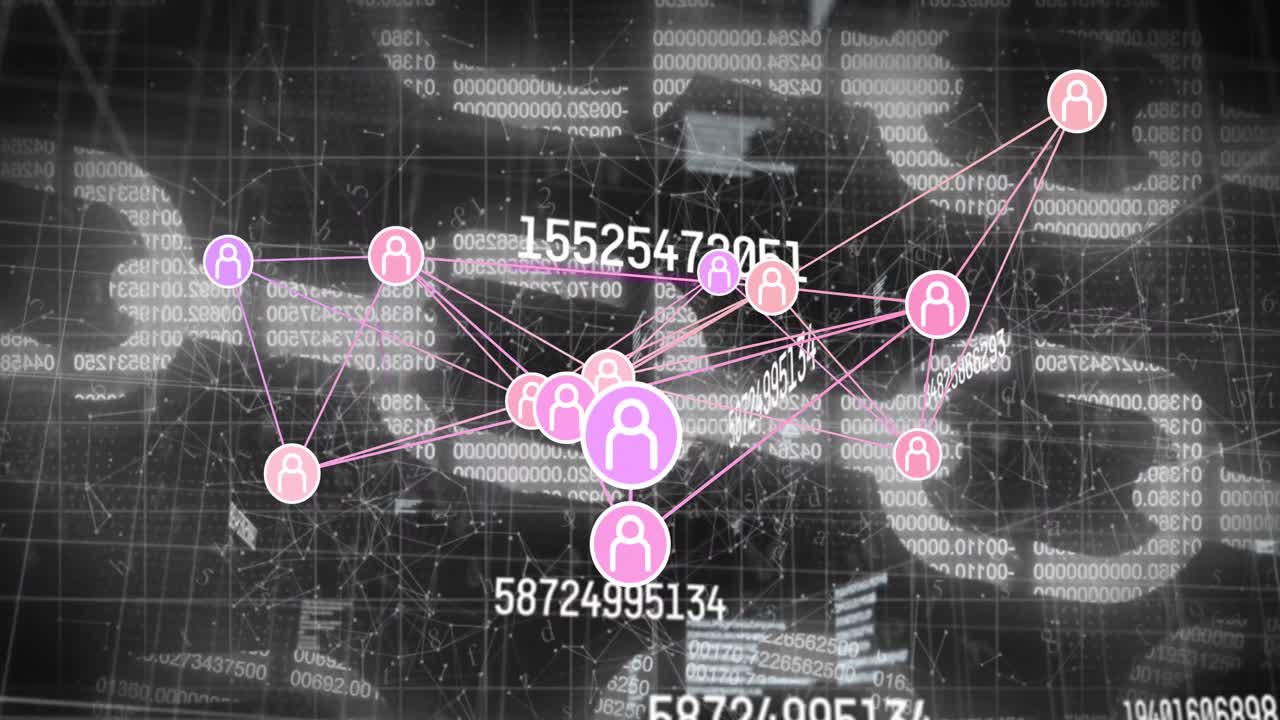 검은색 배경에 데이터 처리를 통해 연결 네트워크의 애니메이션