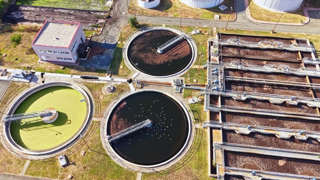 Aerial View of Industrial Wastewater Treatment Plant