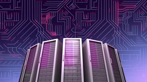 Computer-servers-on-circuit-board-with-purple-background