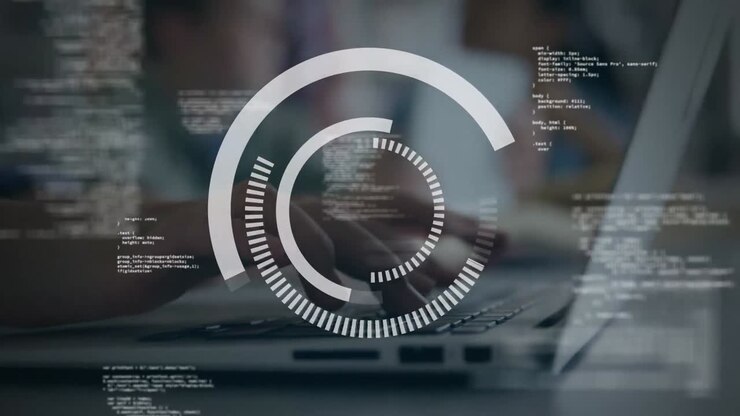 Animation of financial data processing over caucasian woman using laptop