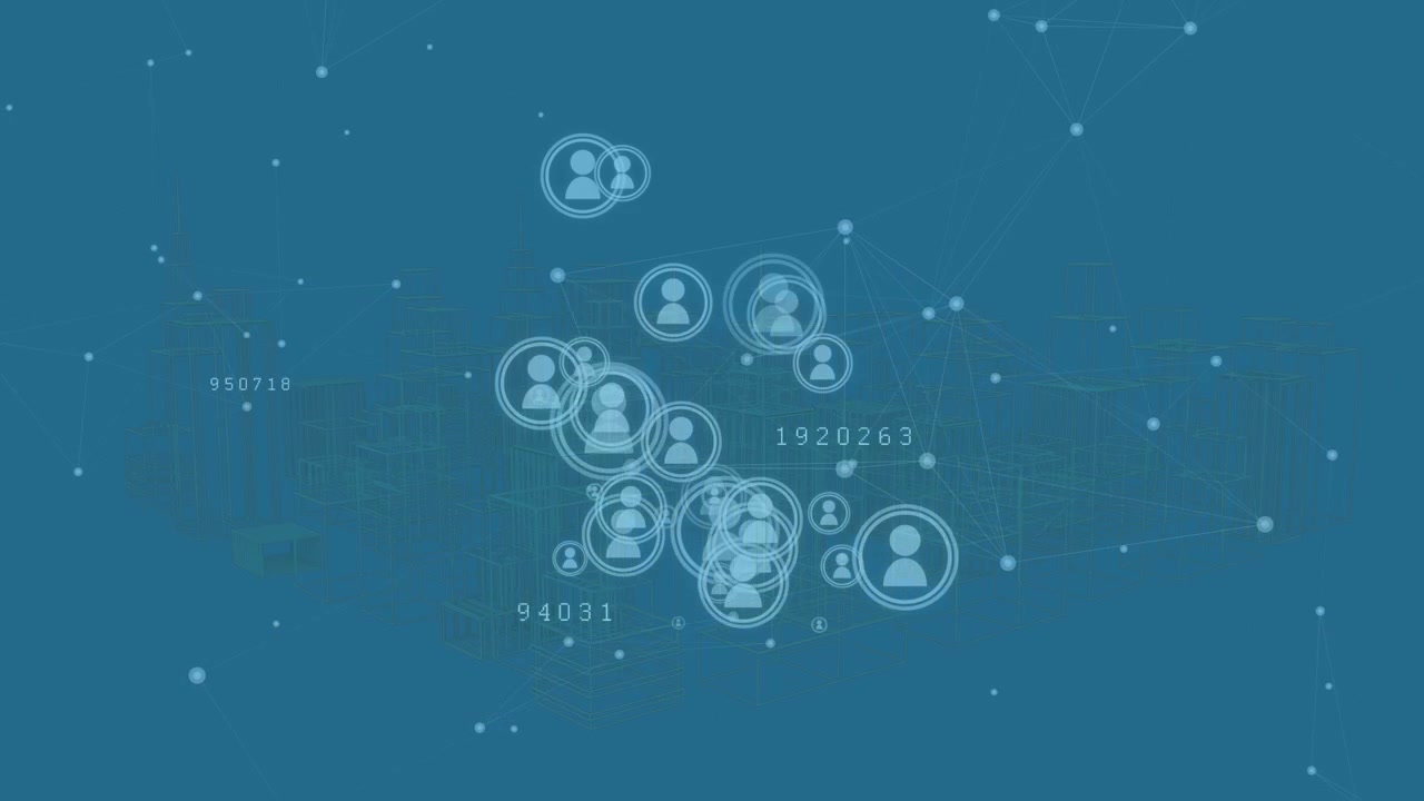 Animation af netværk af forbindelser med ikoner over digital by.