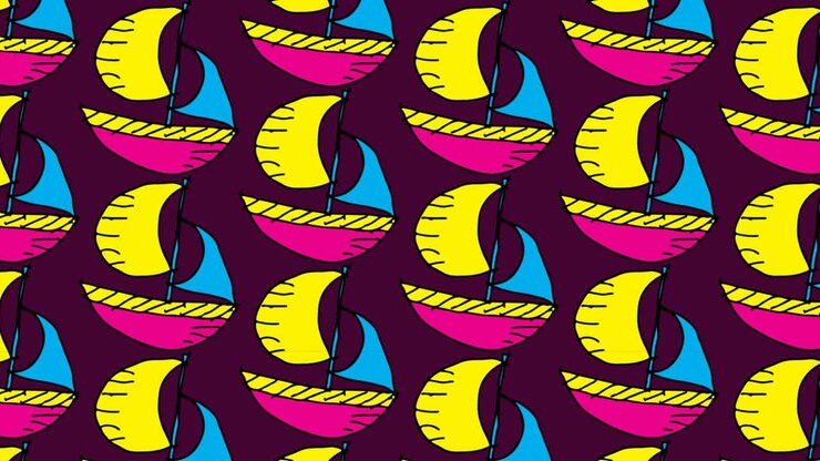 bambini che disegnano pop art sullo sfondo senza cuciture con il tema della barca a vela