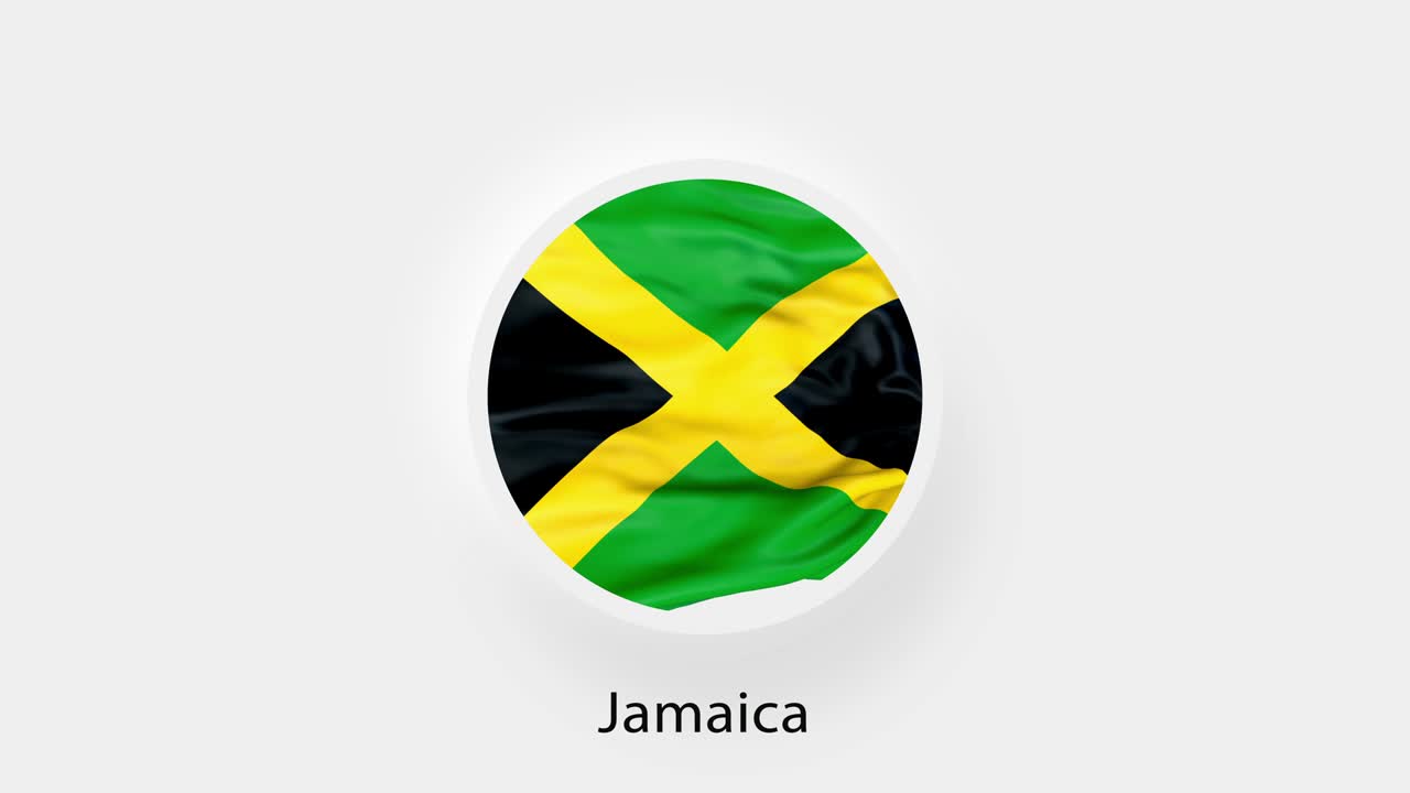 Jamaica Circular Flag Loop. Animated national flag of Jamaica. Realistic Jamaica Flag waving. 4K