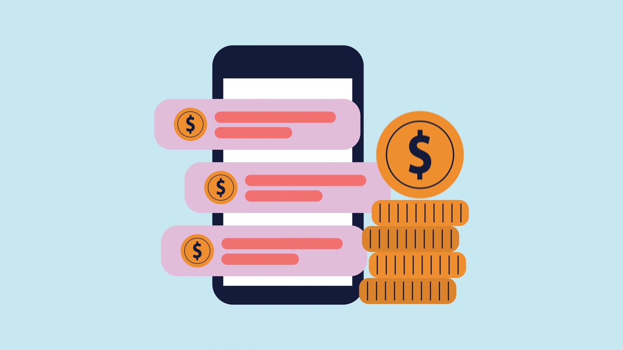Animation of Smartphone Receiving Financial Notifications and Earning Money
