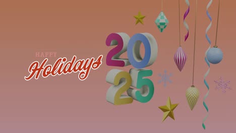 Animation-of-happy-holidays-text-over-2025-text-and-decorations-on-orange-background