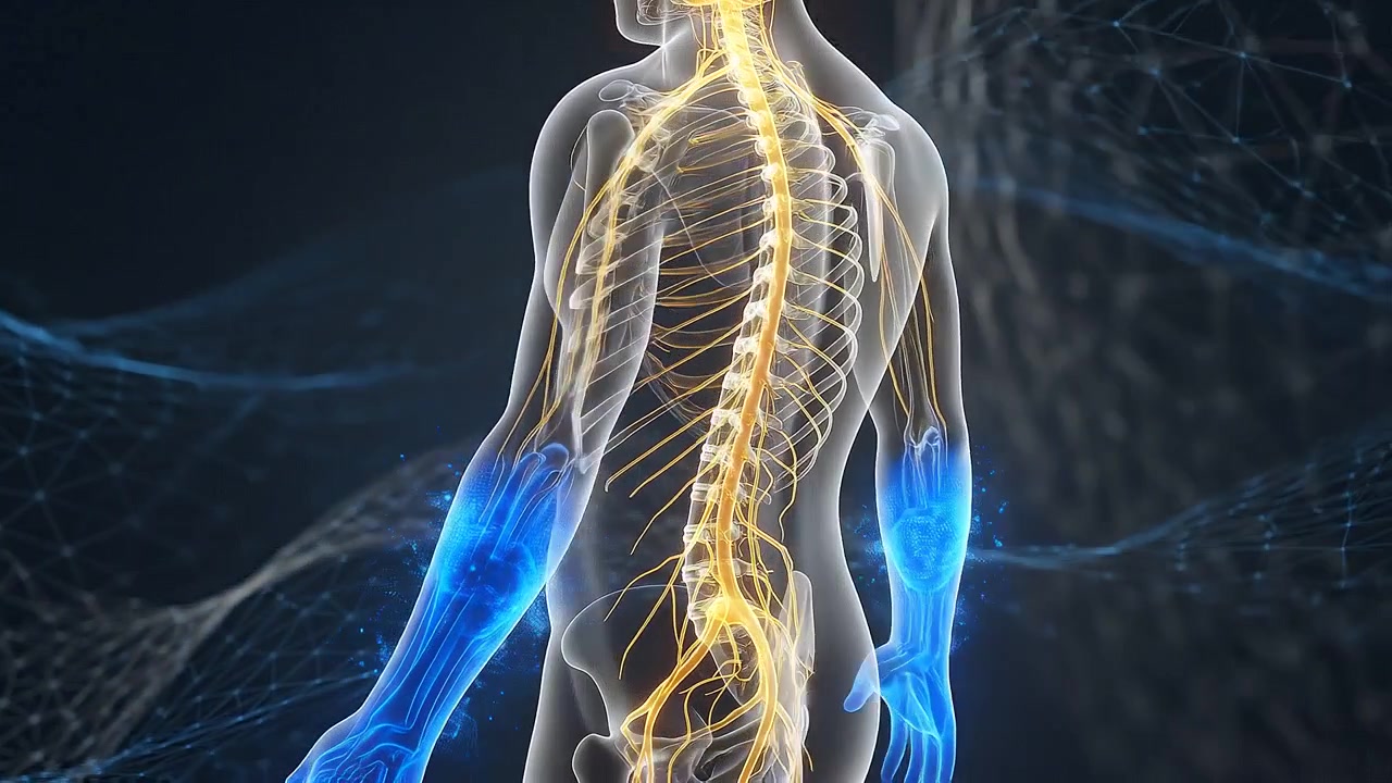 Human Nervous System and Spinal Cord Network Back View Rendering
