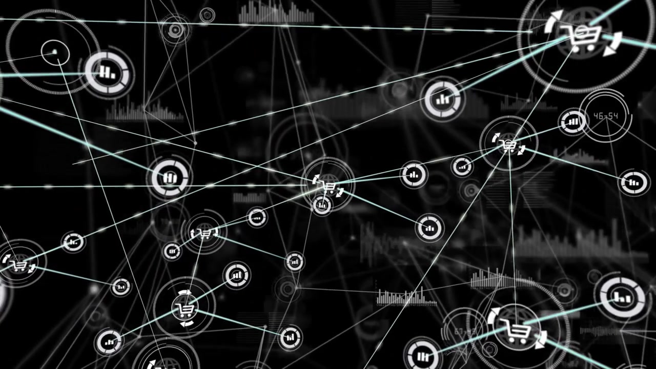 Digital Network of E-commerce Shopping Icons and Data Analytics