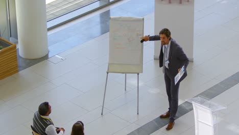 male speaker with clipboard speaking in the business seminar 4k