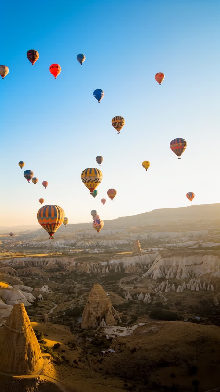 Hot Air Balloons Soaring Over the Unique Cappadocia Landscape at ...