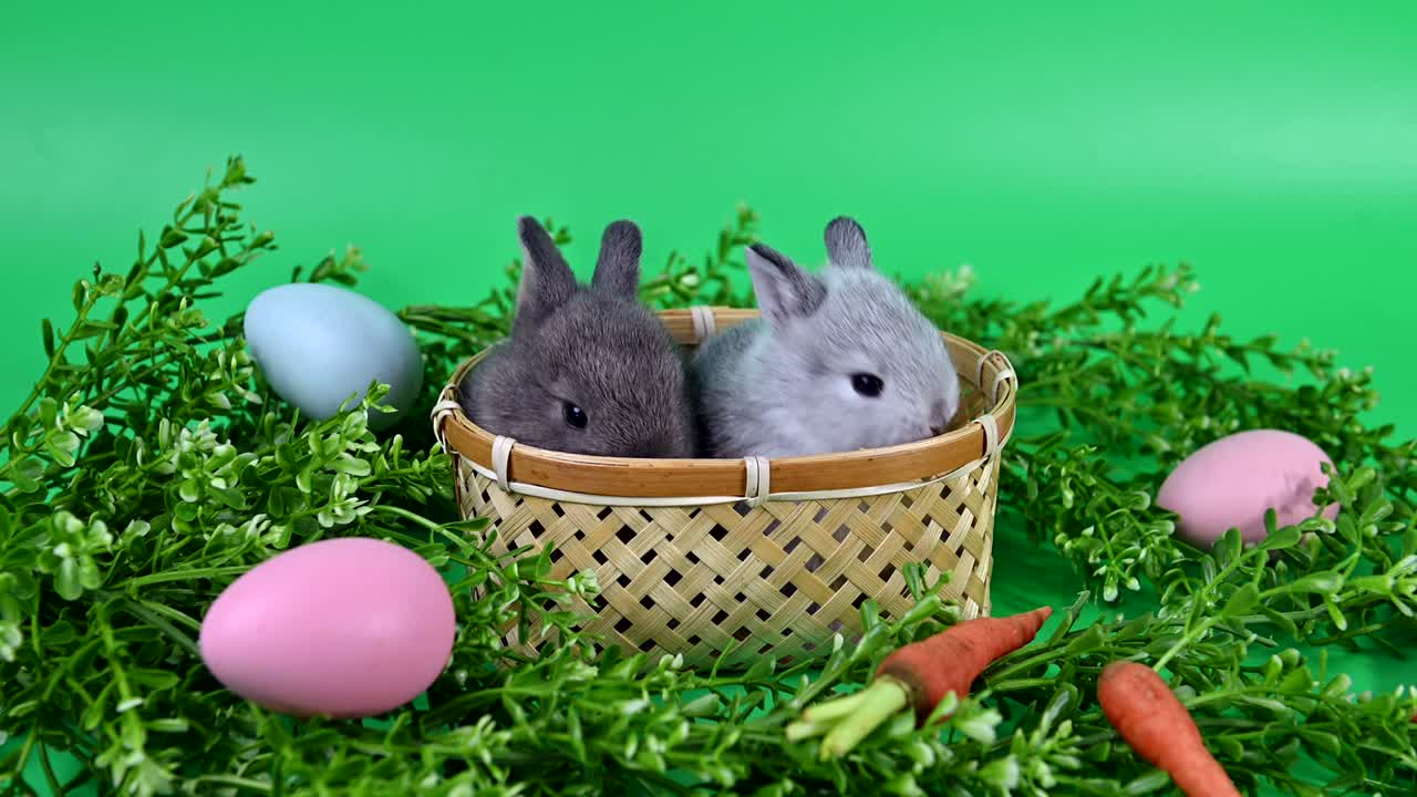 Kaninchen auf grünem Hintergrund. Seelentier und schlaues Haustier zu Ostern