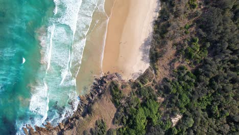 Topdown-Of-Shelly-Beach-Near-Emerald-Beach-In-New-South-Wales,-Australia