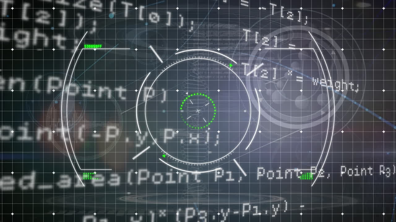 Animation of scope scanning over data processing on black background