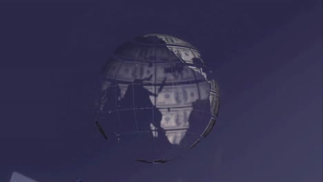 Animation-of-globe-made-of-dollars-on-dark-blue-background