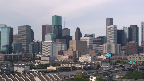 Drone-view-of-downtown-Houston,-Texas