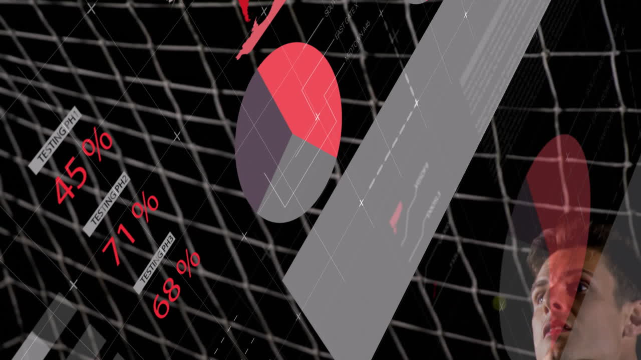 Animation of pie chart with percentages over grid background in abstract style