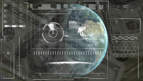 animación de datos y estadísticas con un globo girando sobre billetes de dólares estadounidenses girando