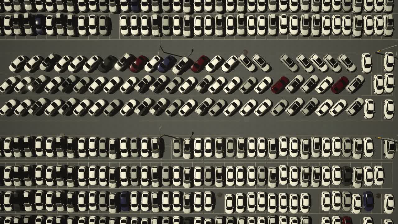 Aerial View Of The Parked New Cars At The Automotive Plant